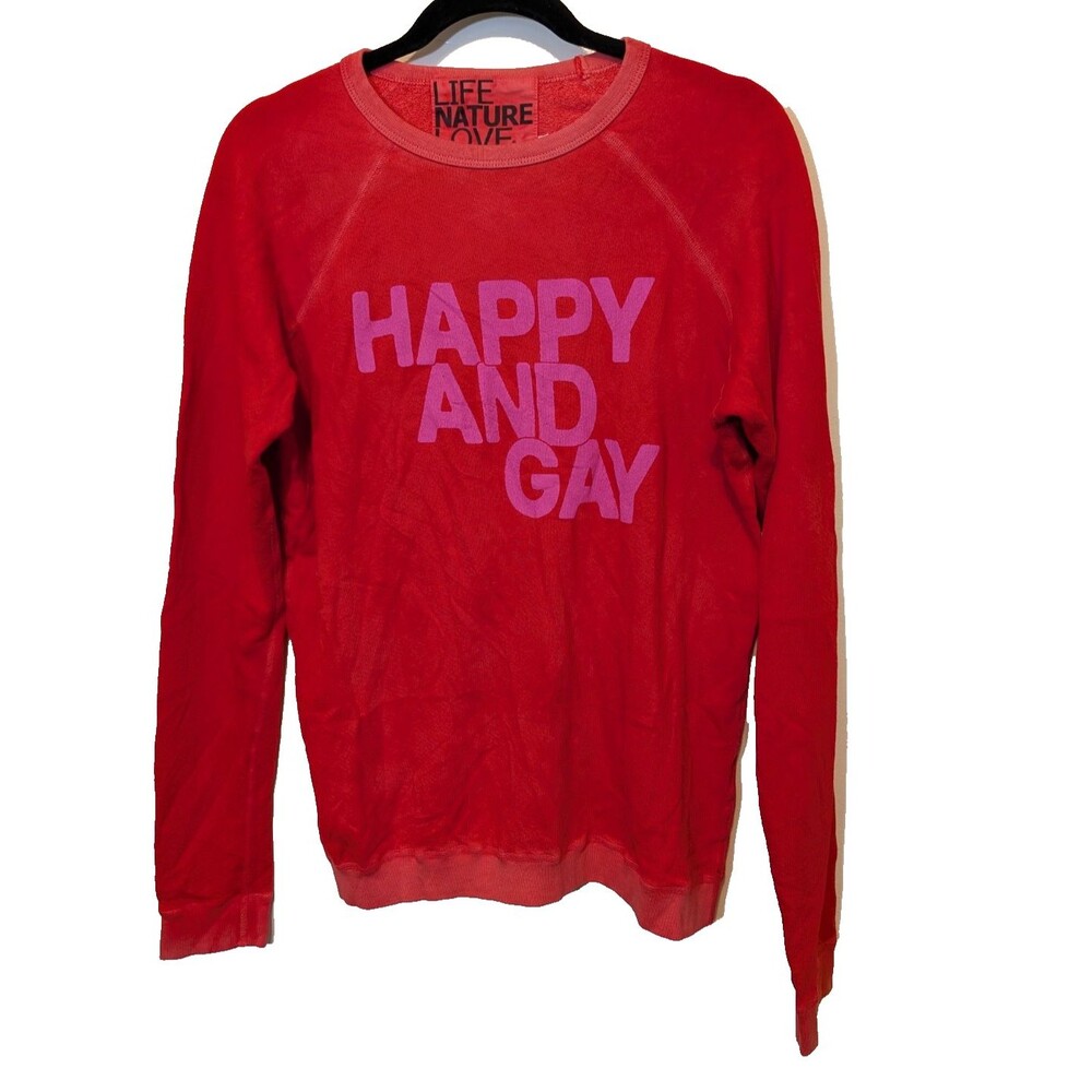Free City Life Nature Love Sweater Happy and Gay Crew Neck Pullover Size Small